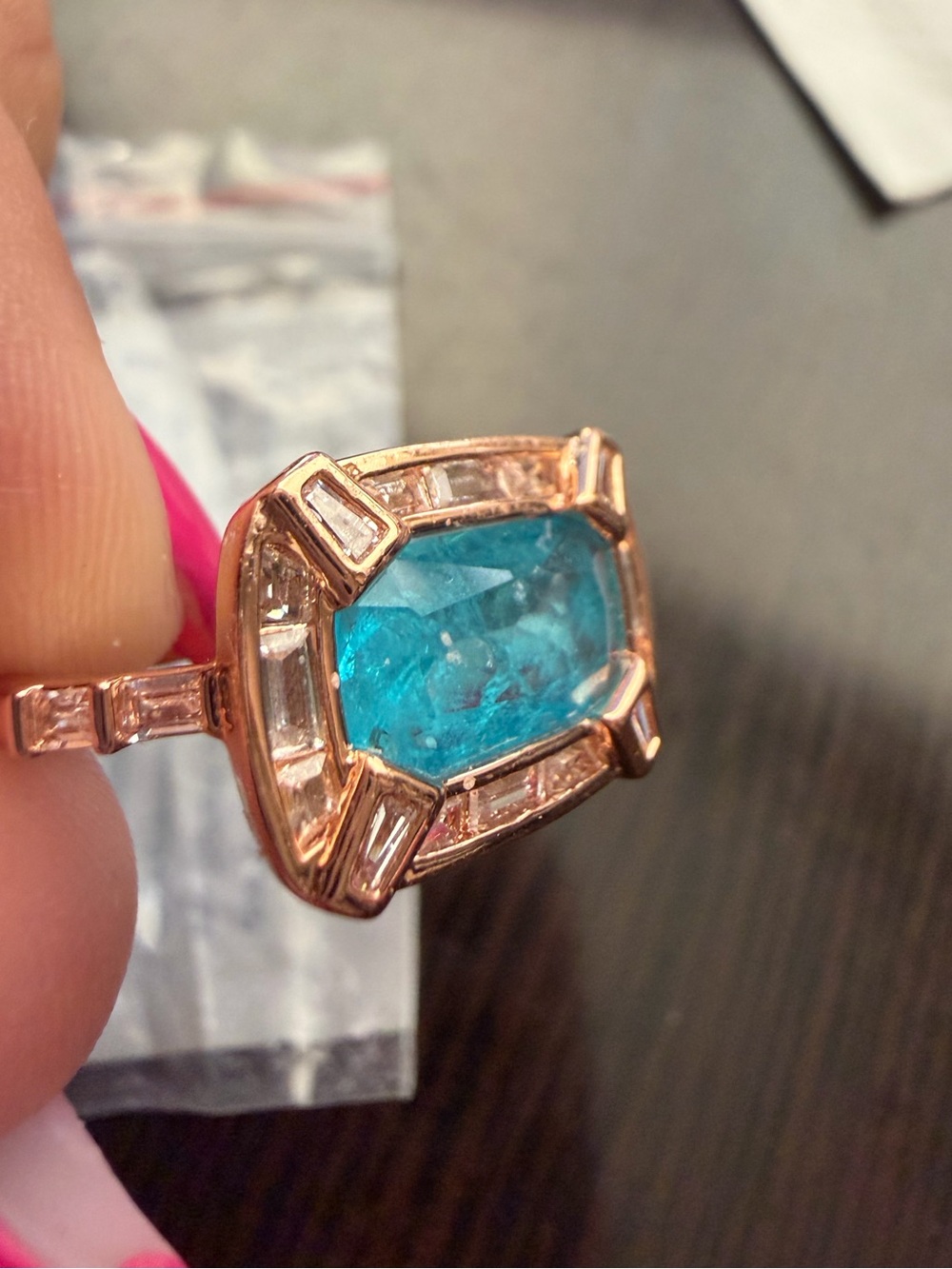 Bomb party color, changing blue topaz, rose gold plating